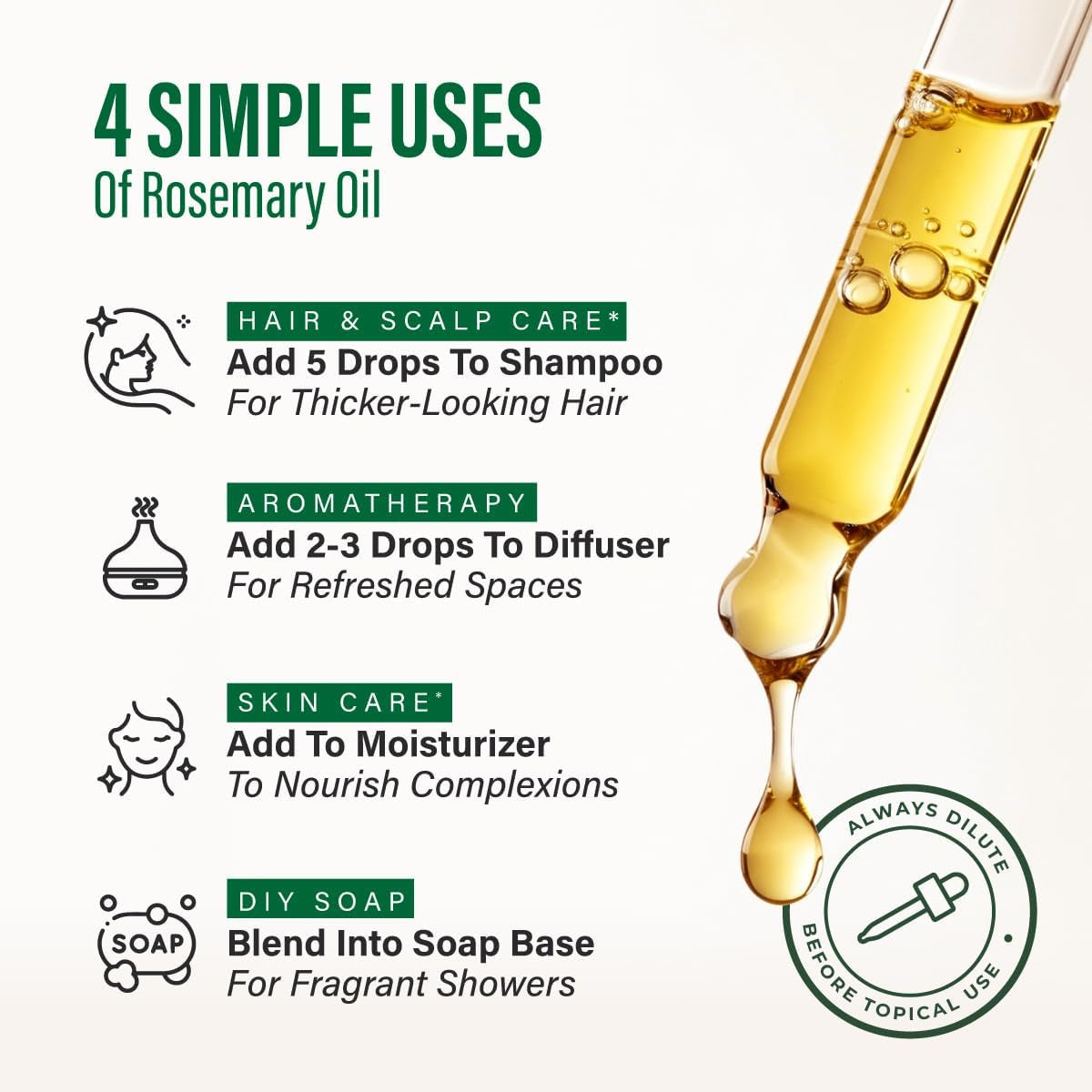 100% Pure Rosemary Essential Oil for Hair, Undiluted - 4 Fl Oz