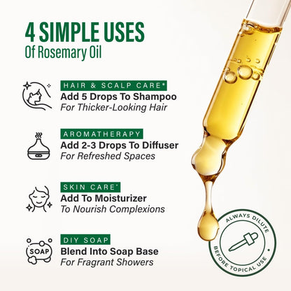 100% Pure Rosemary Essential Oil for Hair, Undiluted - 4 Fl Oz