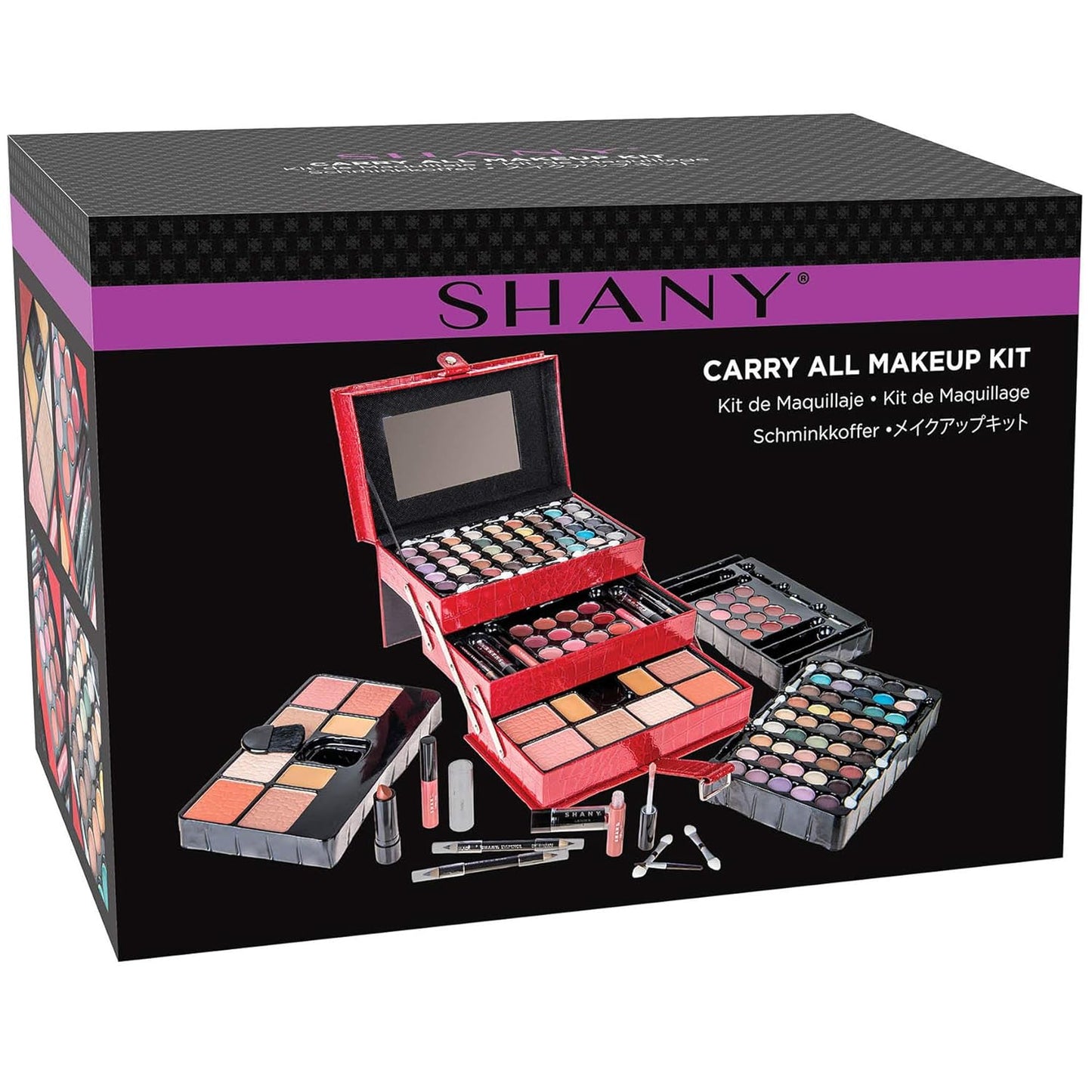 Comprehensive Makeup Collection: 67 Color Eyeshadow Palette, Blushes, Face Powder, Lipsticks, Eyeliners, Makeup Pencils, and Cosmetics Mirror - Includes Reusable Beauty Organizer Train Case - Red