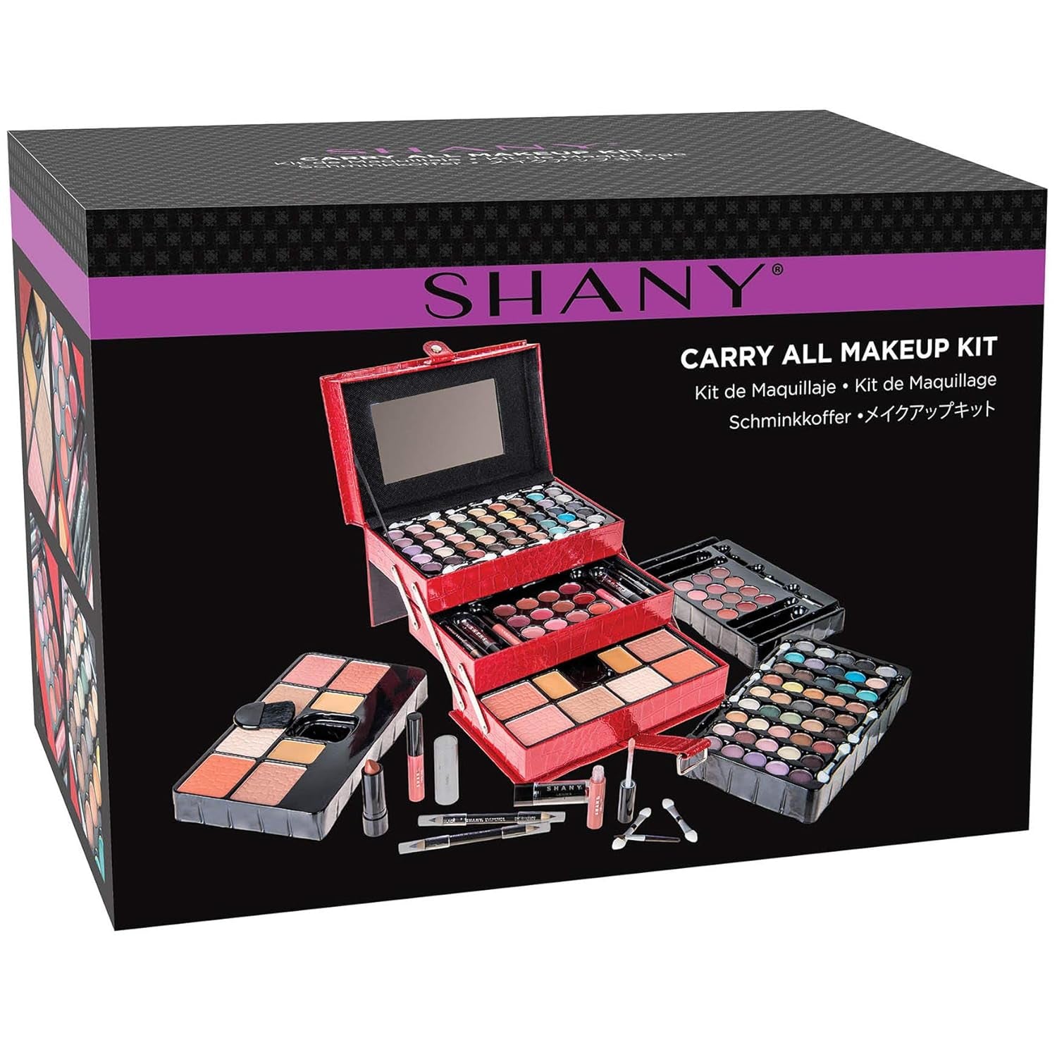 Comprehensive Makeup Collection: 67 Color Eyeshadow Palette, Blushes, Face Powder, Lipsticks, Eyeliners, Makeup Pencils, and Cosmetics Mirror - Includes Reusable Beauty Organizer Train Case - Red