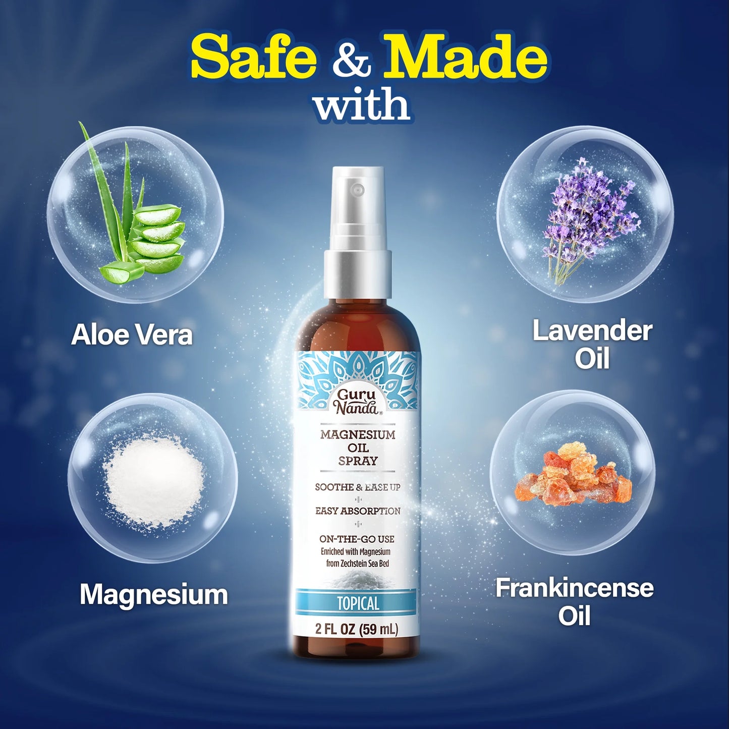 Magnesium Oil Spray for Muscle Relief and Soothing Aches, Quick Absorbing, 2 Fl Oz