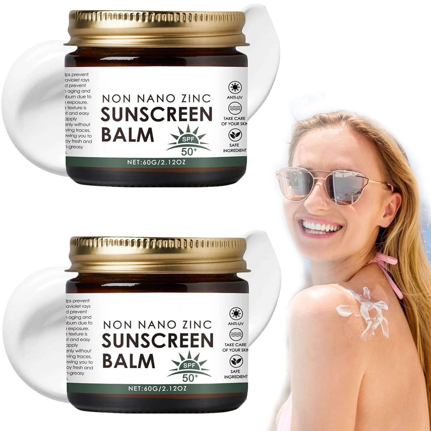 Beef Tallow and Zinc Oxide Sunscreen Balm - SPF 50 Natural Moisturizer with Grass-Fed Beef Tallow for All Skin Types (2-Pack)