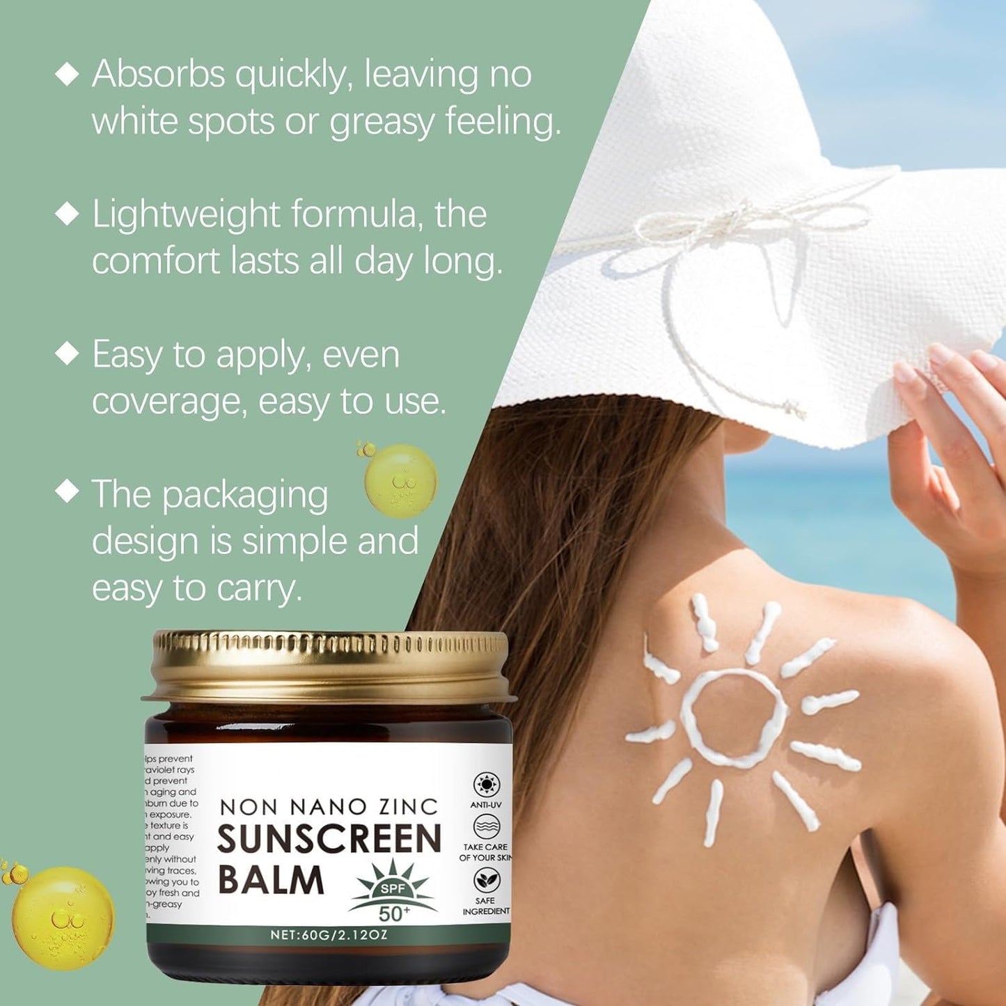 Beef Tallow and Zinc Oxide Sunscreen Balm - SPF 50 Natural Moisturizer with Grass-Fed Beef Tallow for All Skin Types (2-Pack)