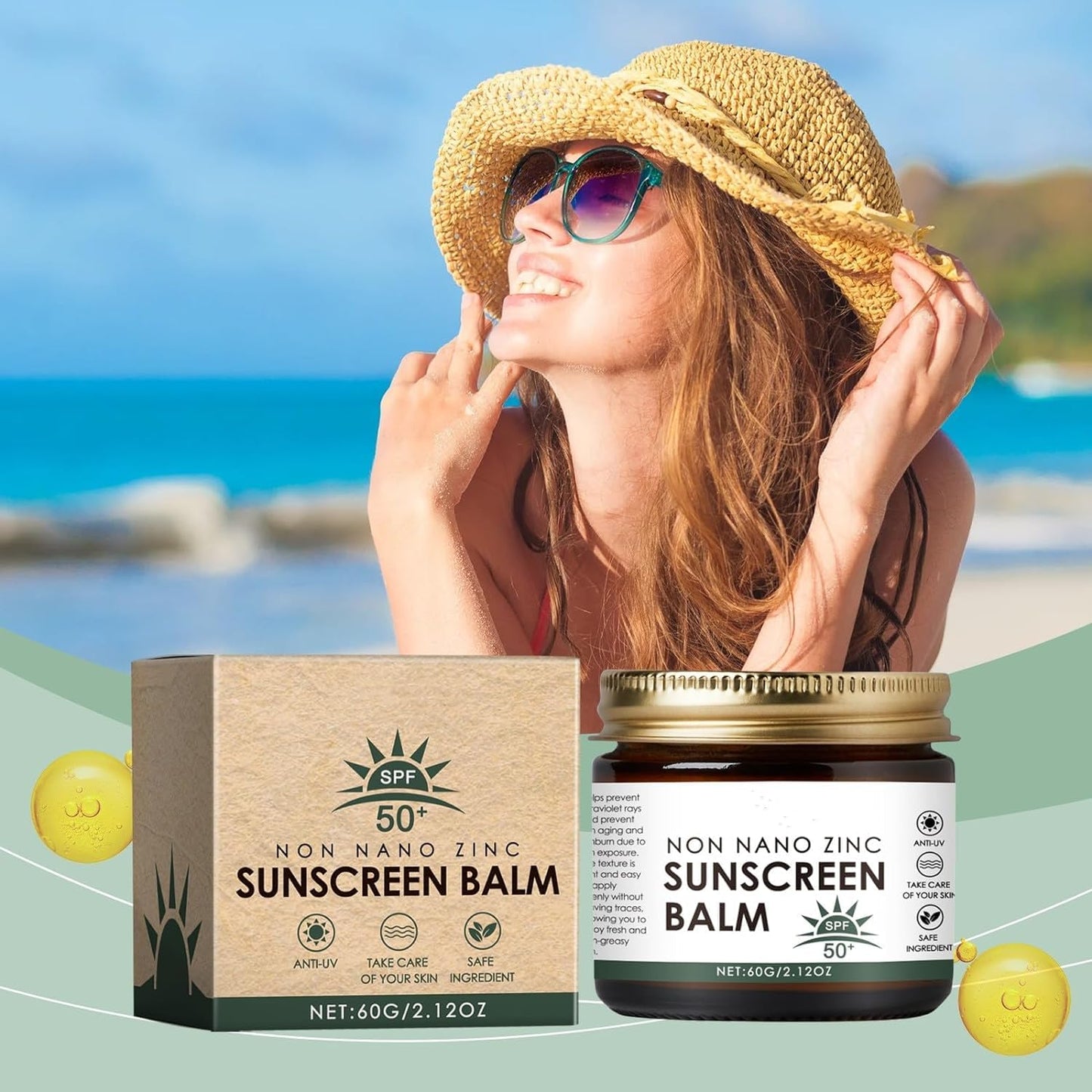 Beef Tallow and Zinc Oxide Sunscreen Balm - SPF 50 Natural Moisturizer with Grass-Fed Beef Tallow for All Skin Types (2-Pack)